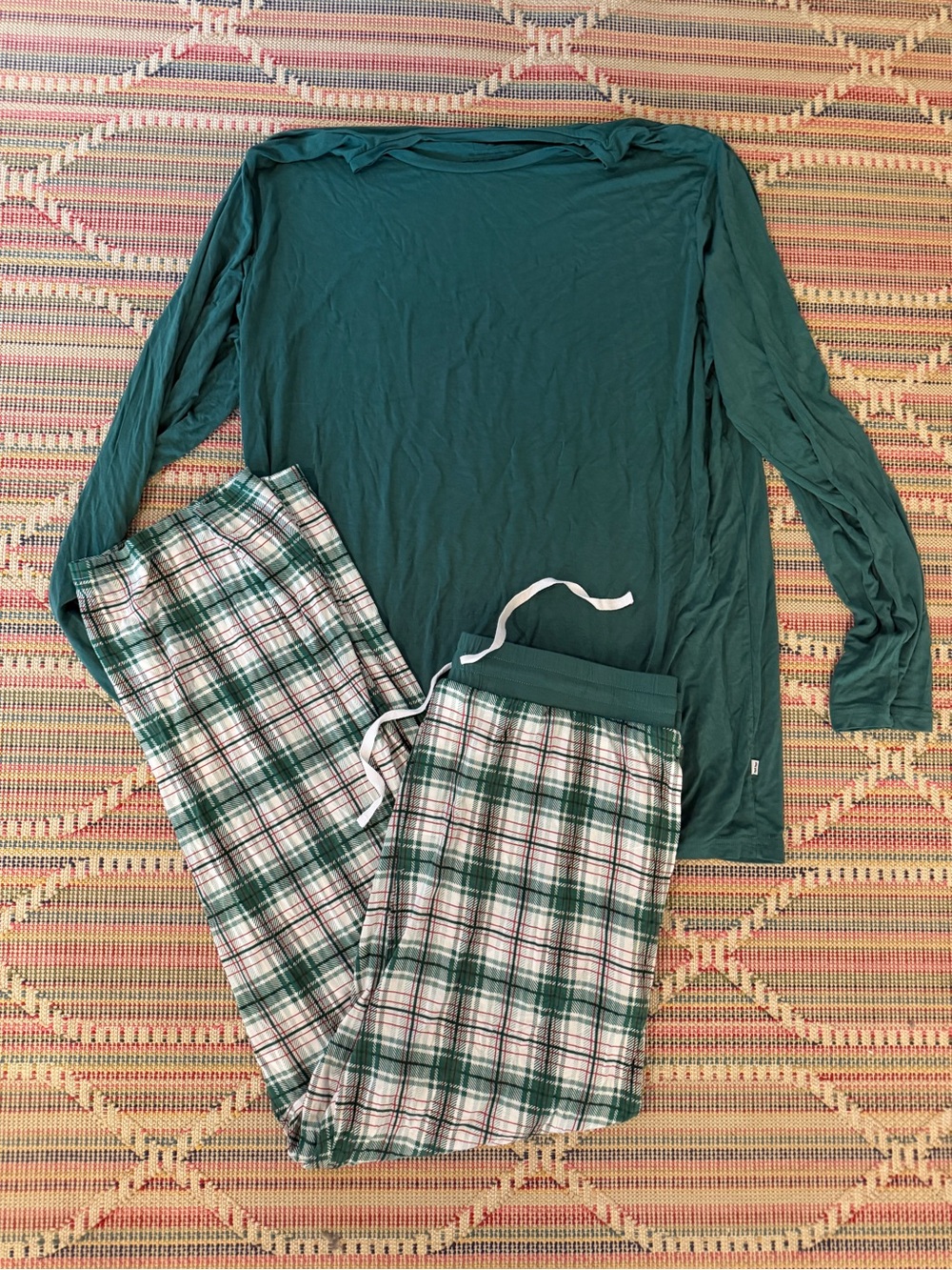 Little Sleepies Green Long-Sleeve Top with Green & White Plaid Joggers